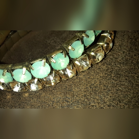 Set two rhinestone vintage stretch bracelets minty green and pale pink - Picture 5 of 7